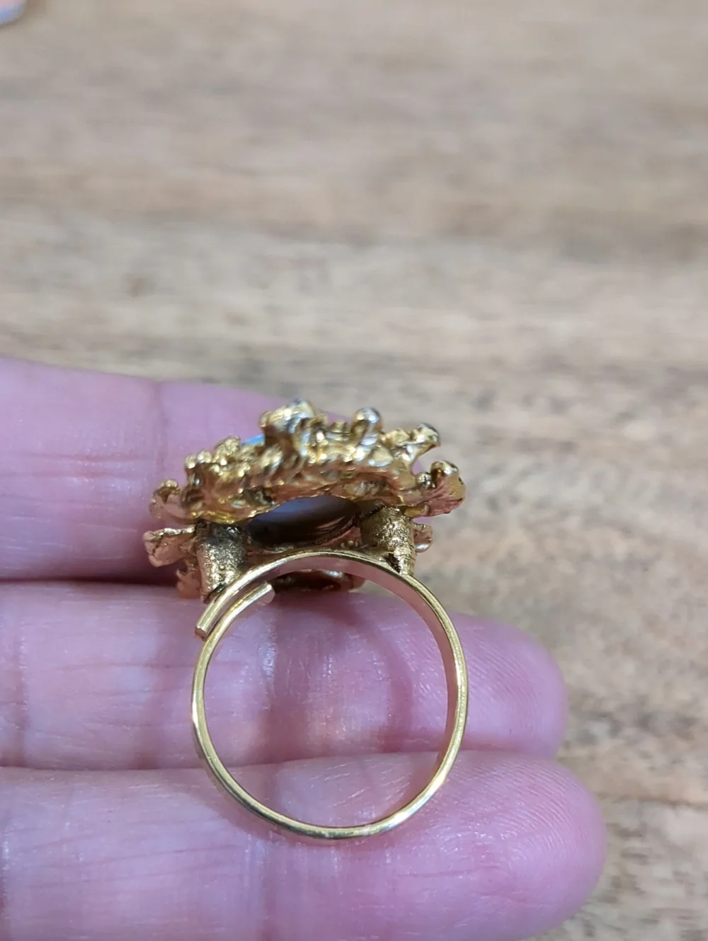 Gold-Tone Owl Portrait Painted Ring